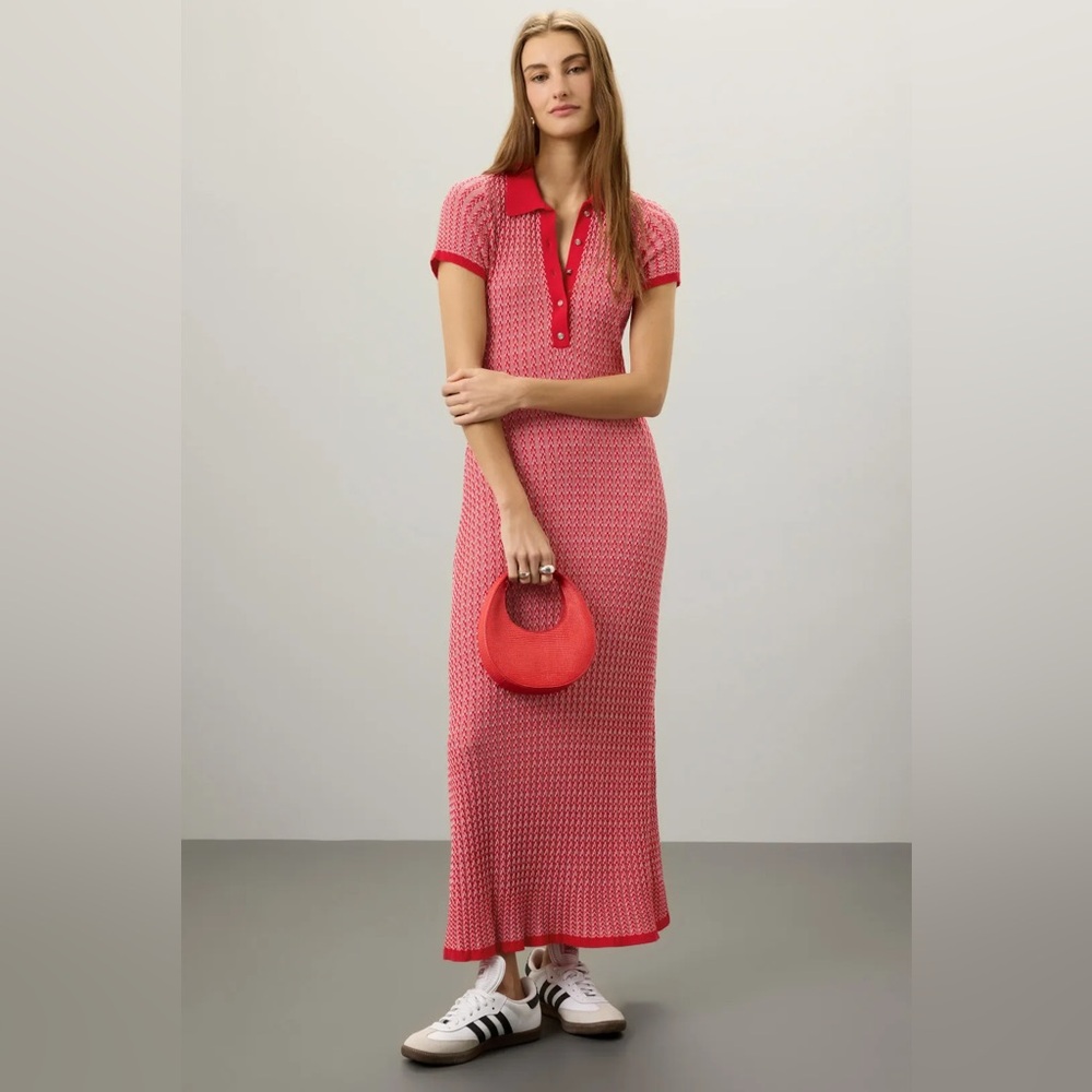 Maje Red Polo Midi Dress FR 40/US 8 Knit Maxi Dress with Collar